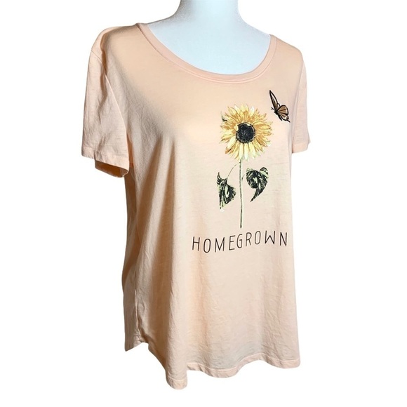 Maurices Soft Pink Orange Peach Coral Homegrown Graphic T-Shirt Size Large - Picture 11 of 16